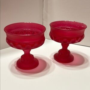 2 Vintage Indiana Glass King’s Crown Red Flashed Glasses